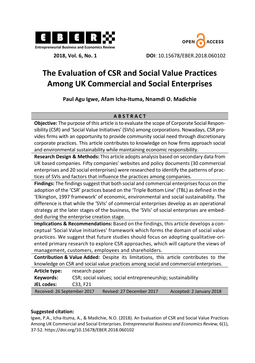 (PDF) The Evaluation of CSR and Social Value Practices 