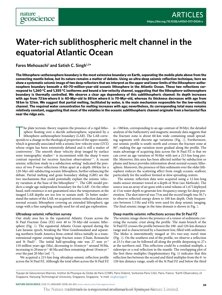 Water Rich Sublithospheric Melt Channel In The Equatorial