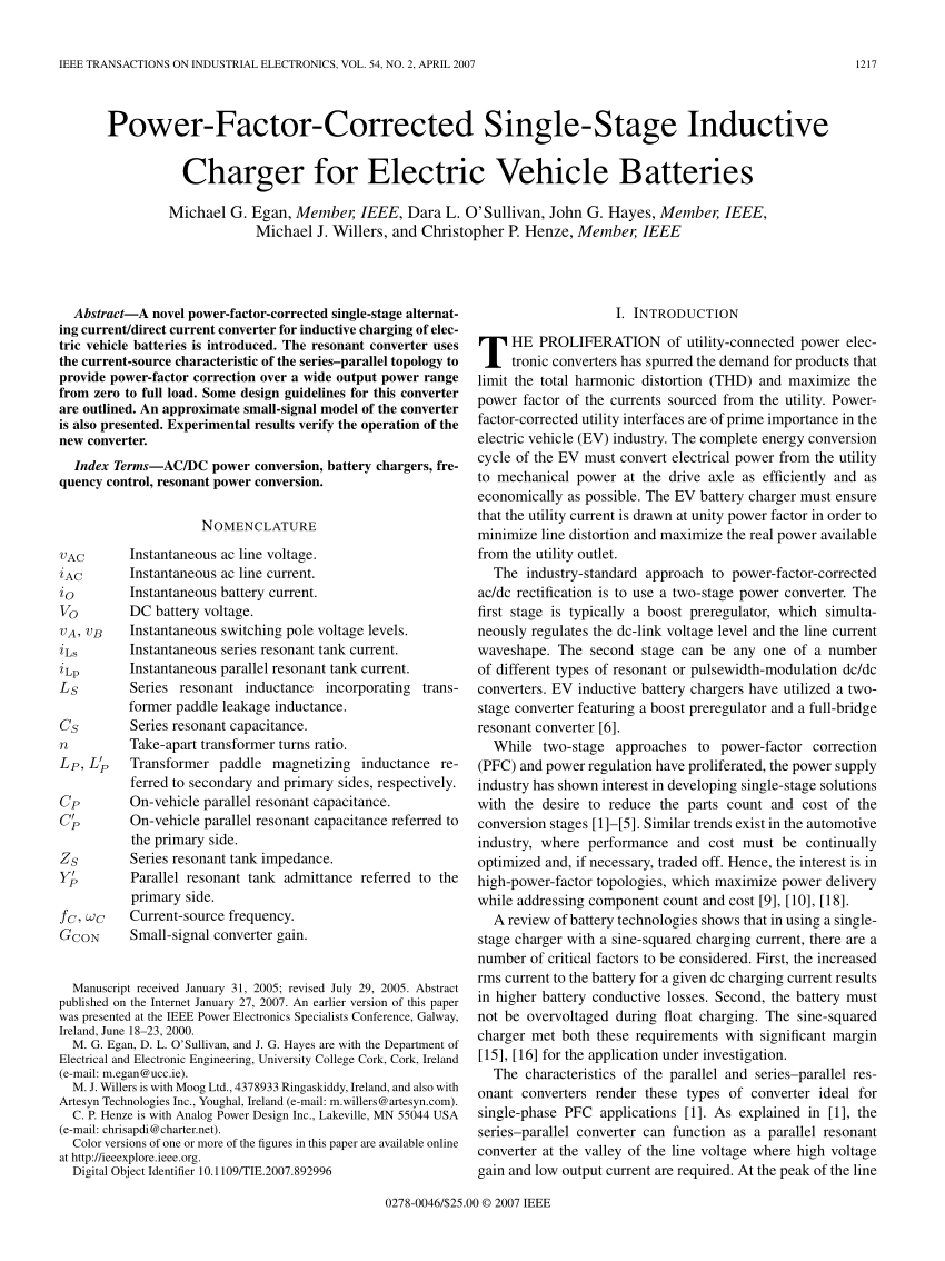 (PDF) PowerFactorCorrected SingleStage Inductive Charger for