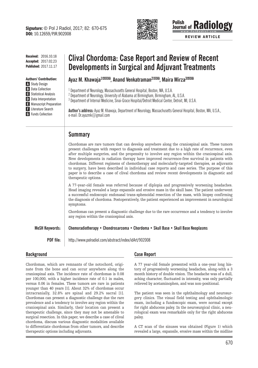 Pdf Clival Chordoma Case Report And Review Of Recent Developments In Surgical And Adjuvant 2697