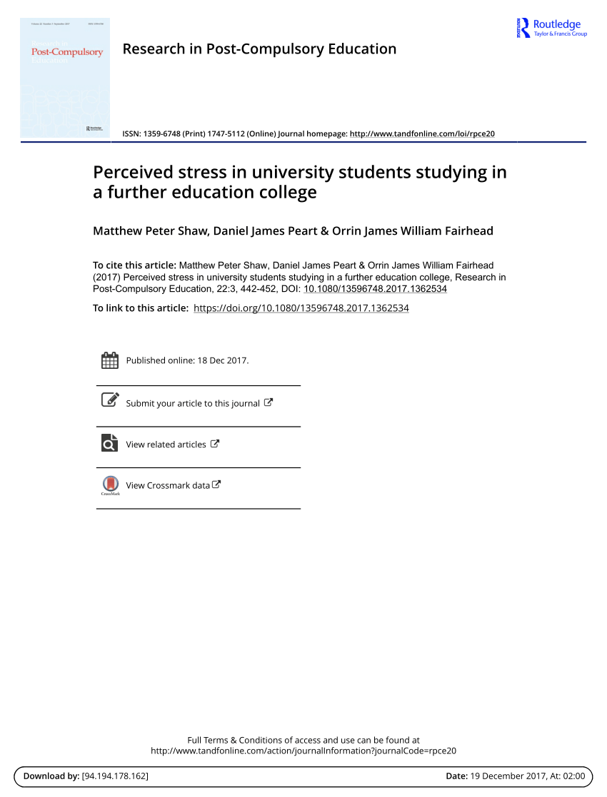 pdf perceived stress in university students studying in a further education college