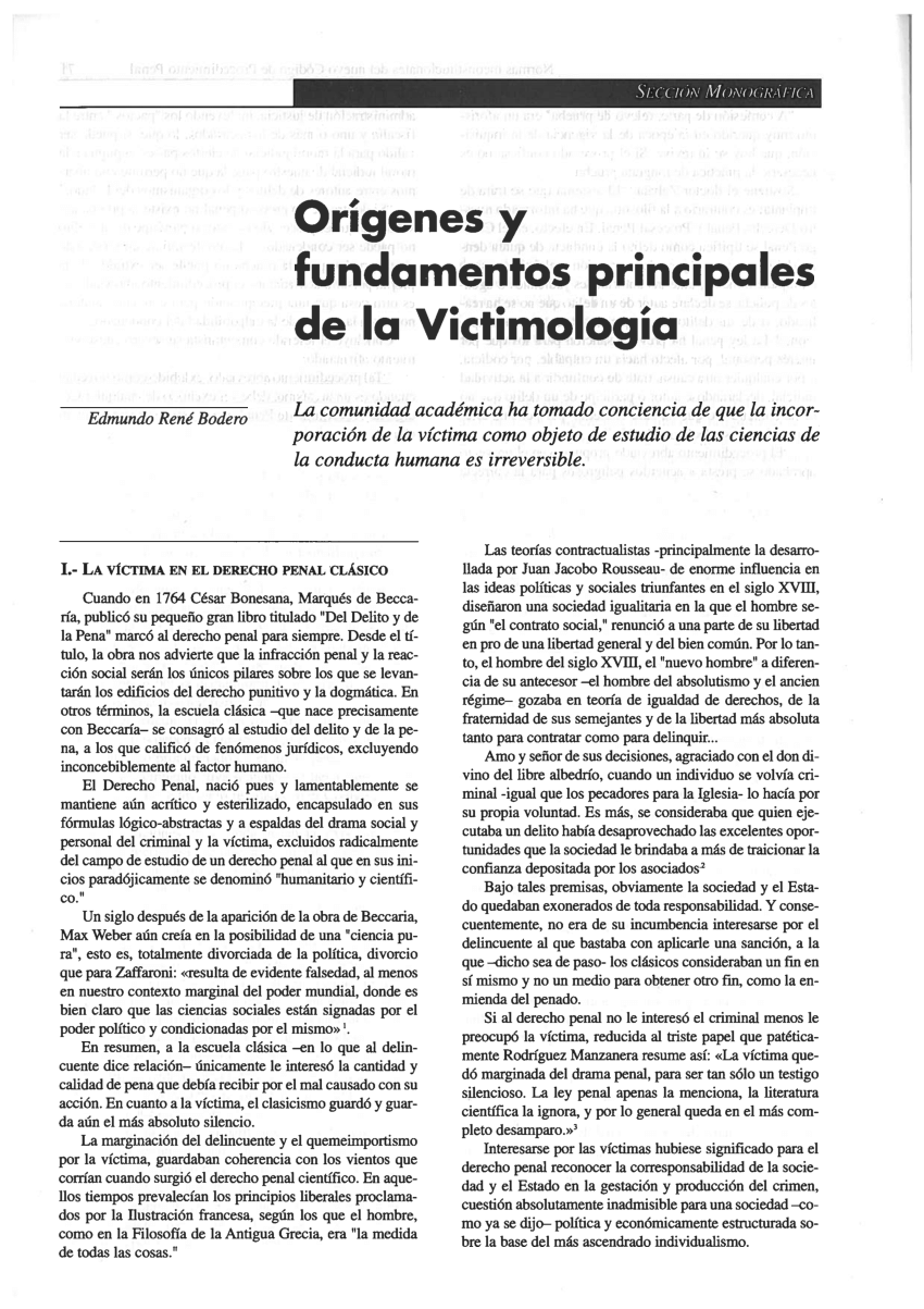 PDF) Orígenes y fundamentos principales de la Victimología