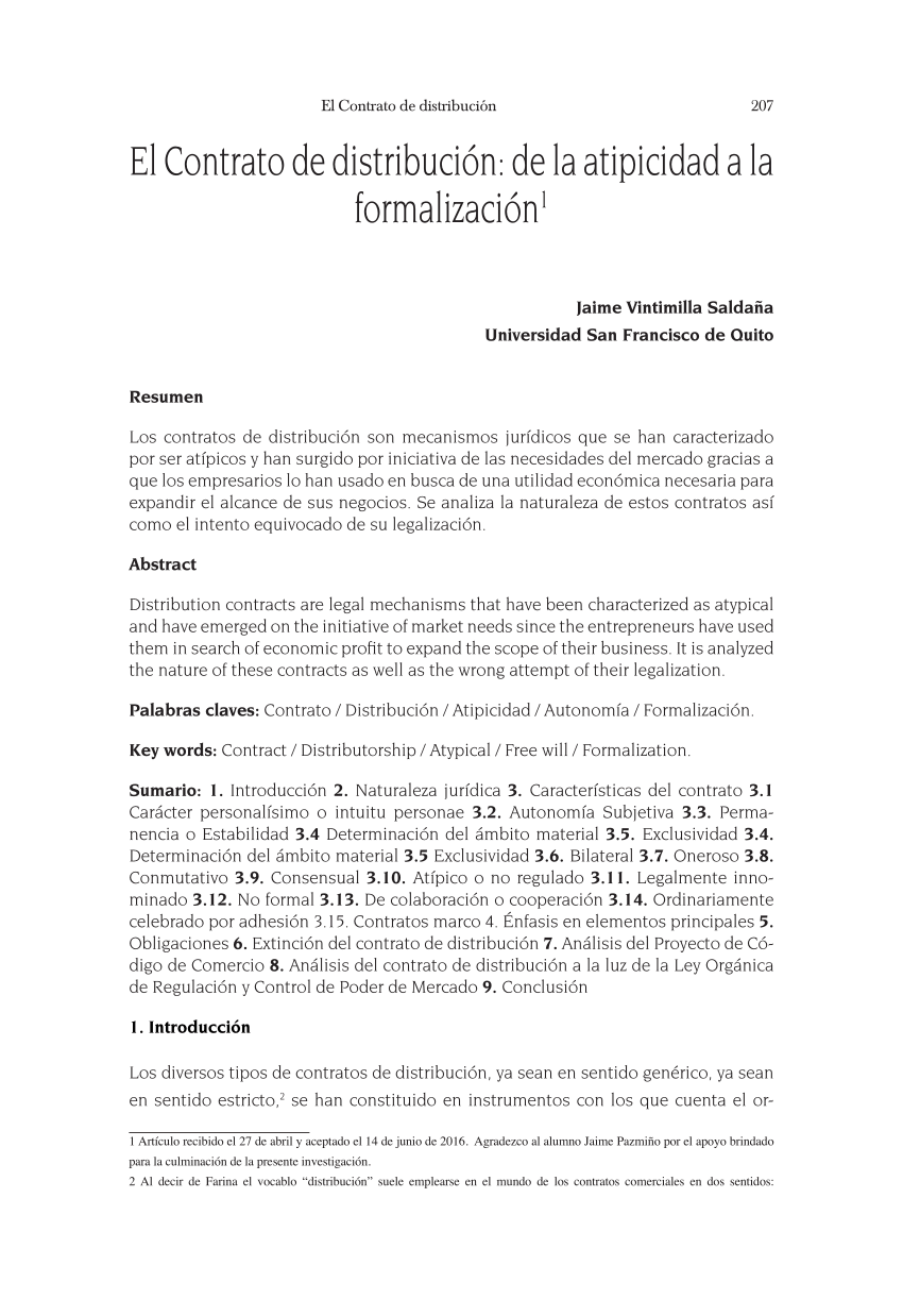 PDF) El Contrato de distribución: de la atipicidad a la formalización
