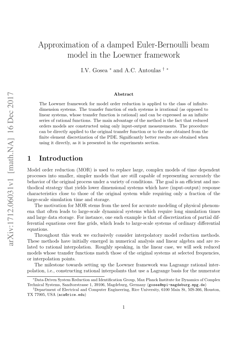 Pdf Approximation Of A Damped Euler Bernoulli Beam Model In The