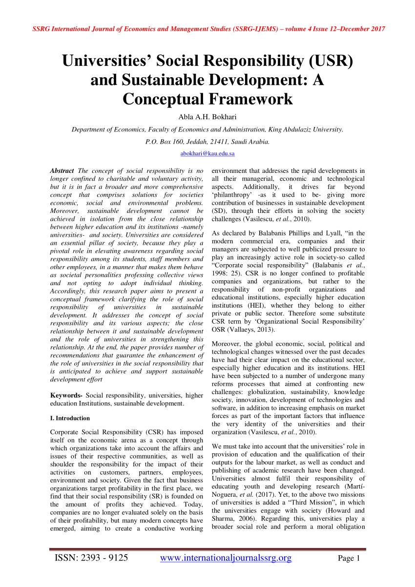 Pdf Universities Social Responsibility Usr And Sustainable Development A Conceptual Framework