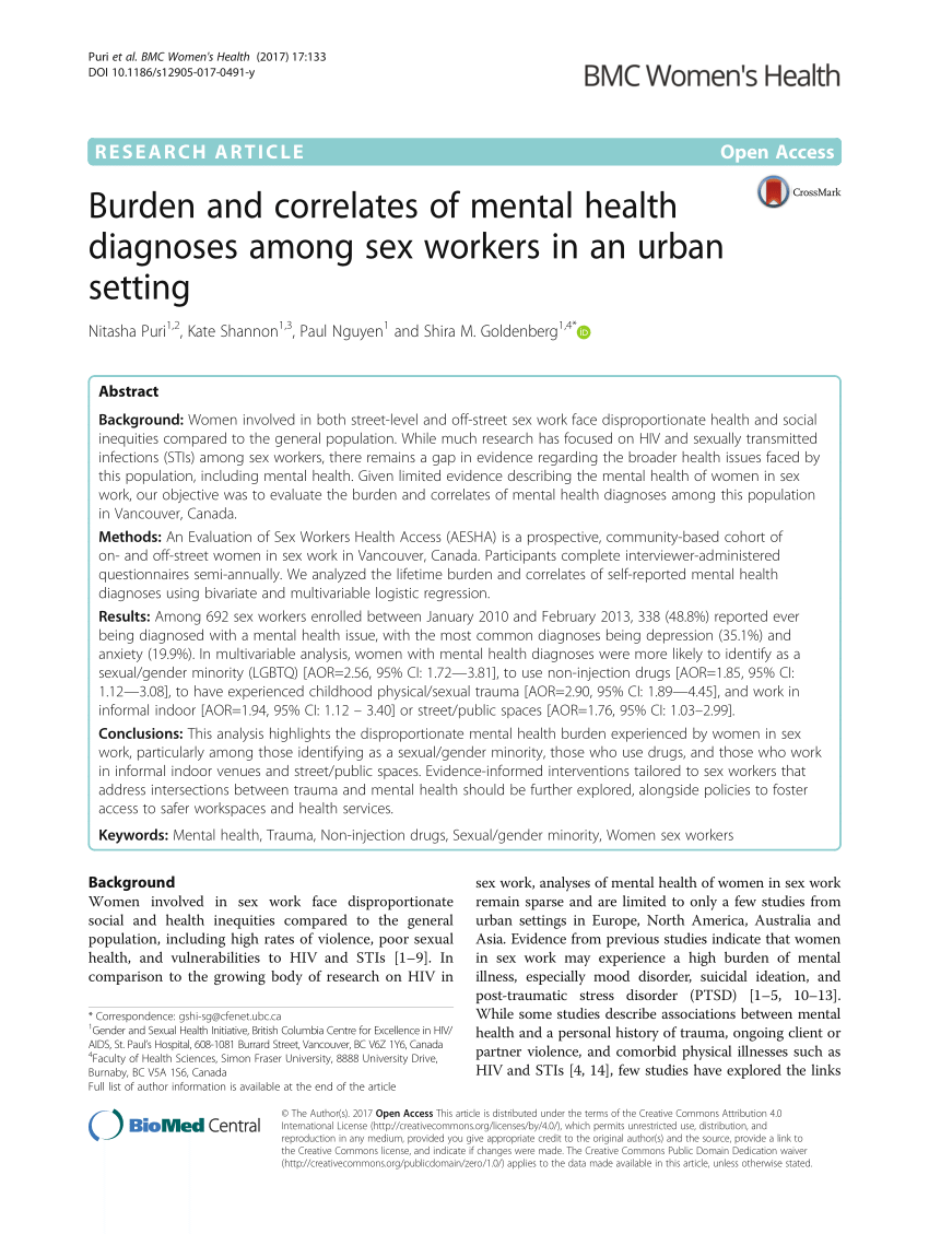 PDF Burden and correlates of mental health diagnoses among sex