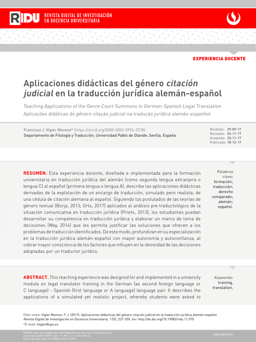 Pdf Aplicaciones Didacticas Del Genero Citacion Judicial En La Traduccion Juridica Aleman Espanol