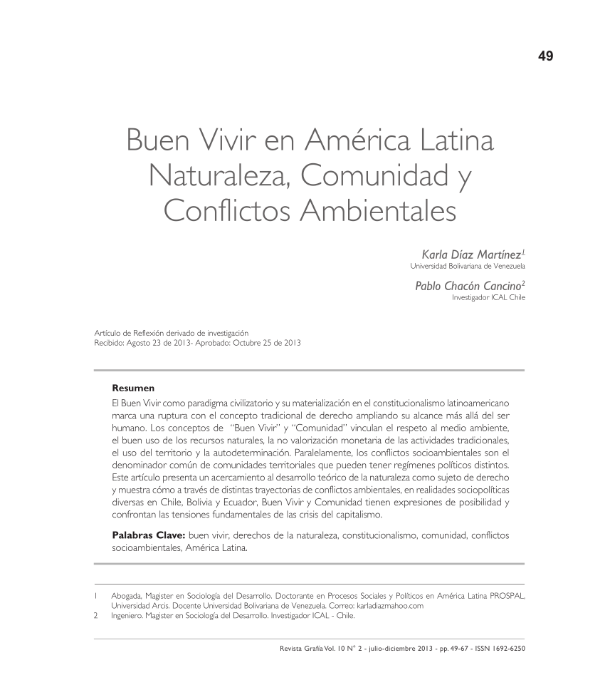 Pdf Buen Vivir En America Latina Naturaleza Comunidad Y Conflictos Ambientales