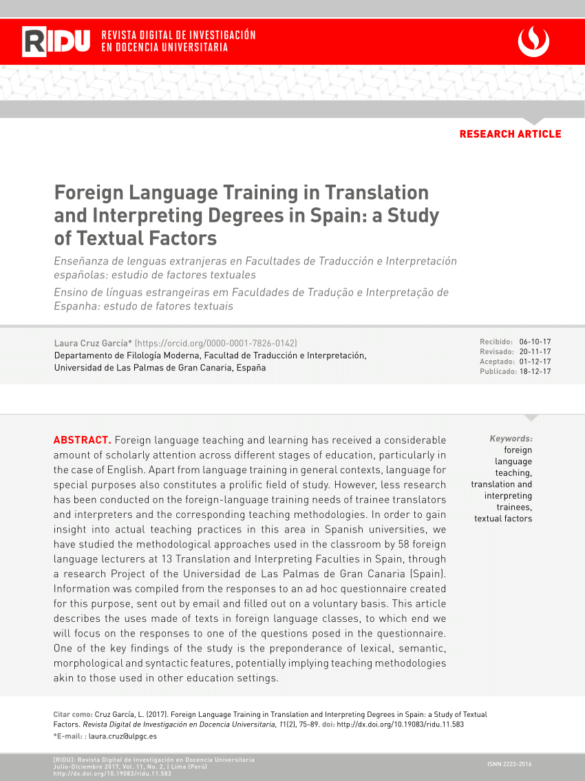 Pdf Foreign Language Training In Translation And Interpreting Degrees In Spain A Study Of Textual Factors