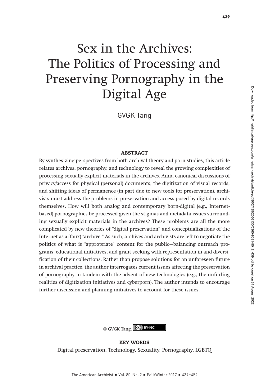 PDF) Sex in the Archives The Politics of Processing and Preserving Pornography in the Digital Age