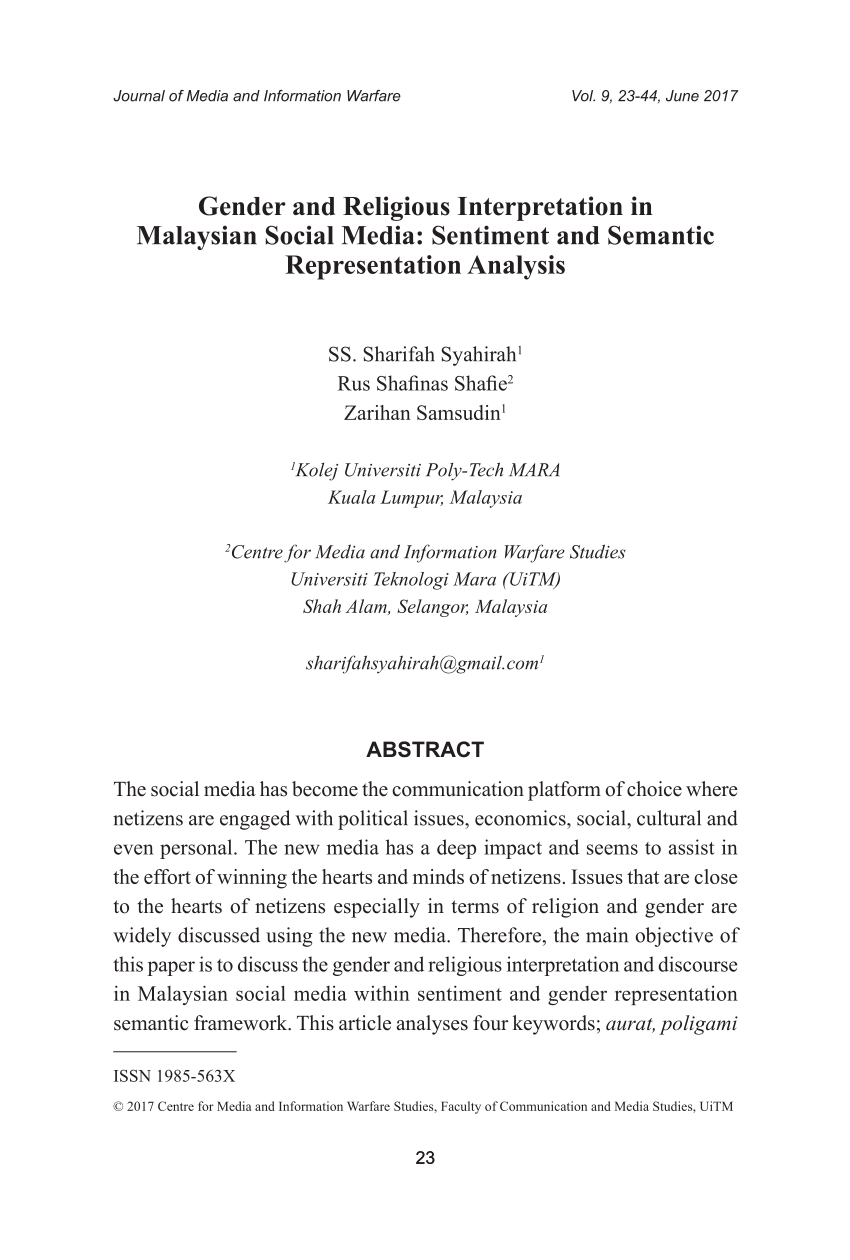 Pdf Gender And Religious Interpretation In Malaysian Social Media Sentiment And Semantic Representation Analysis
