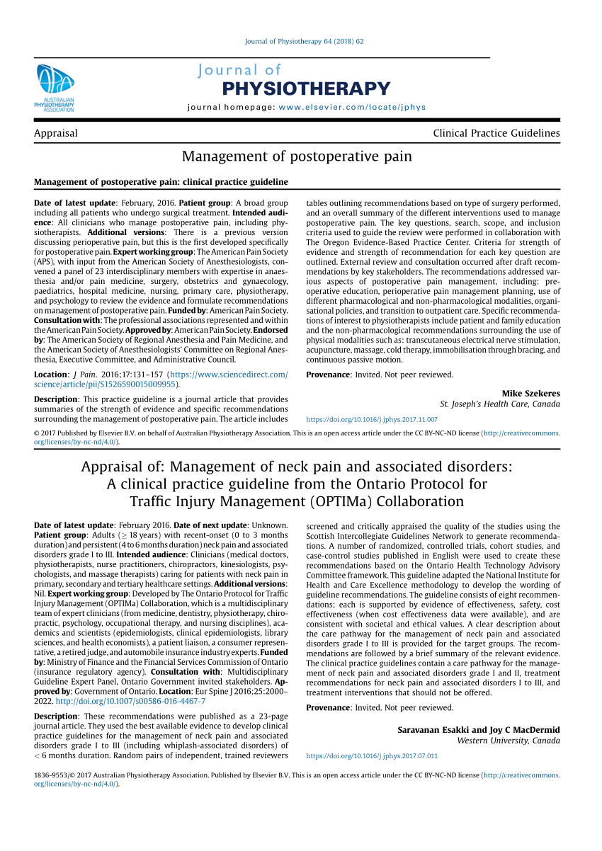 Pdf Management Of Postoperative Pain