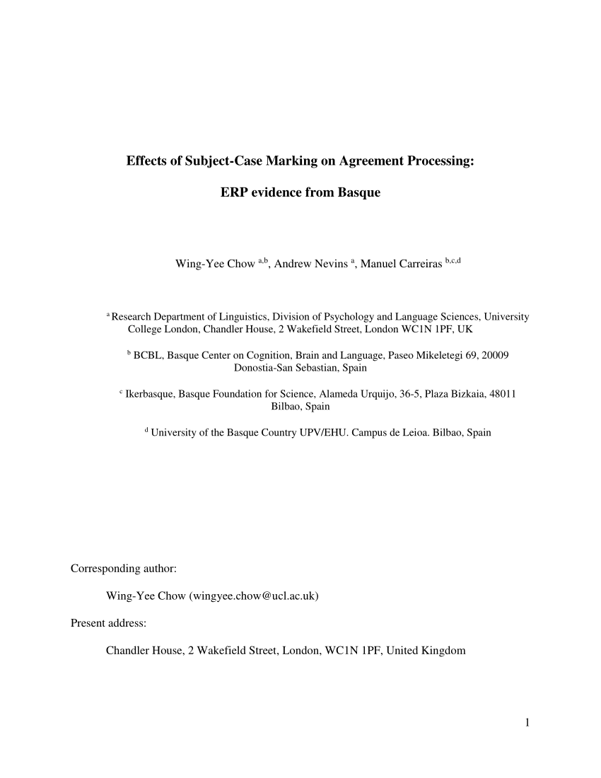 Pdf Effects Of Subject Case Marking On Agreement Processing Erp