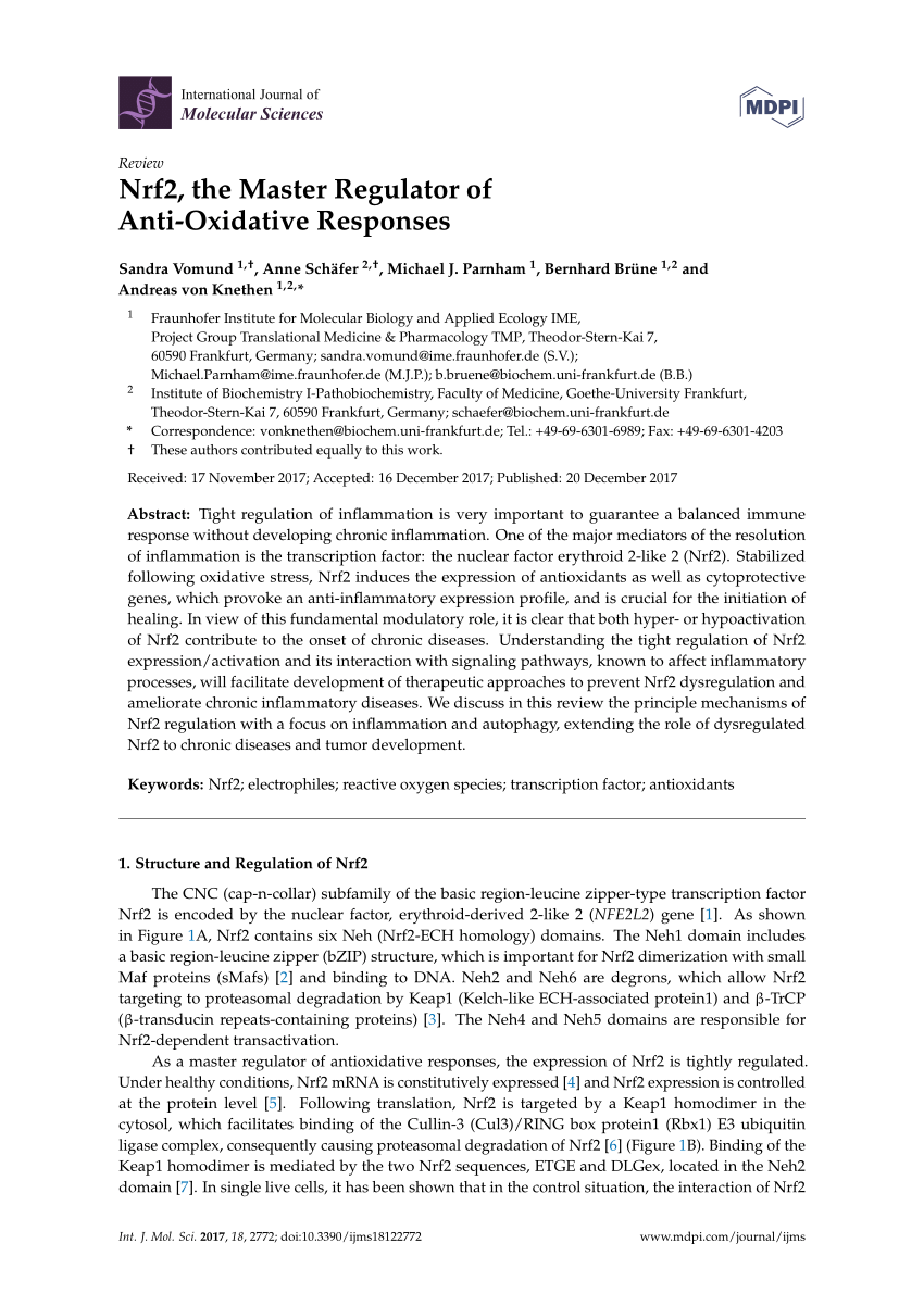 PDF) Nrf2, the Master Regulator of Anti-Oxidative Responses
