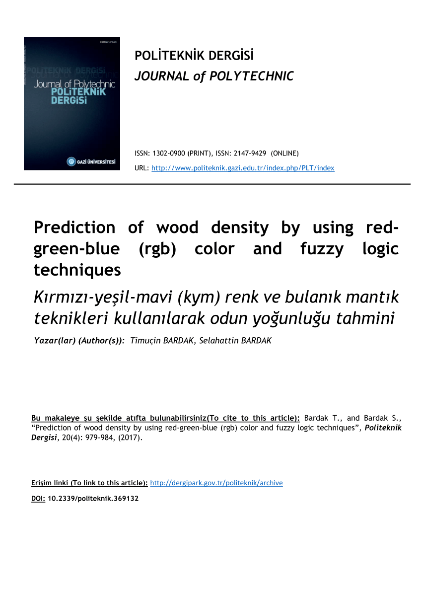 Pdf Prediction Of Wood Density By Using Red Green Blue Rgb Color And Fuzzy Logic Techniques