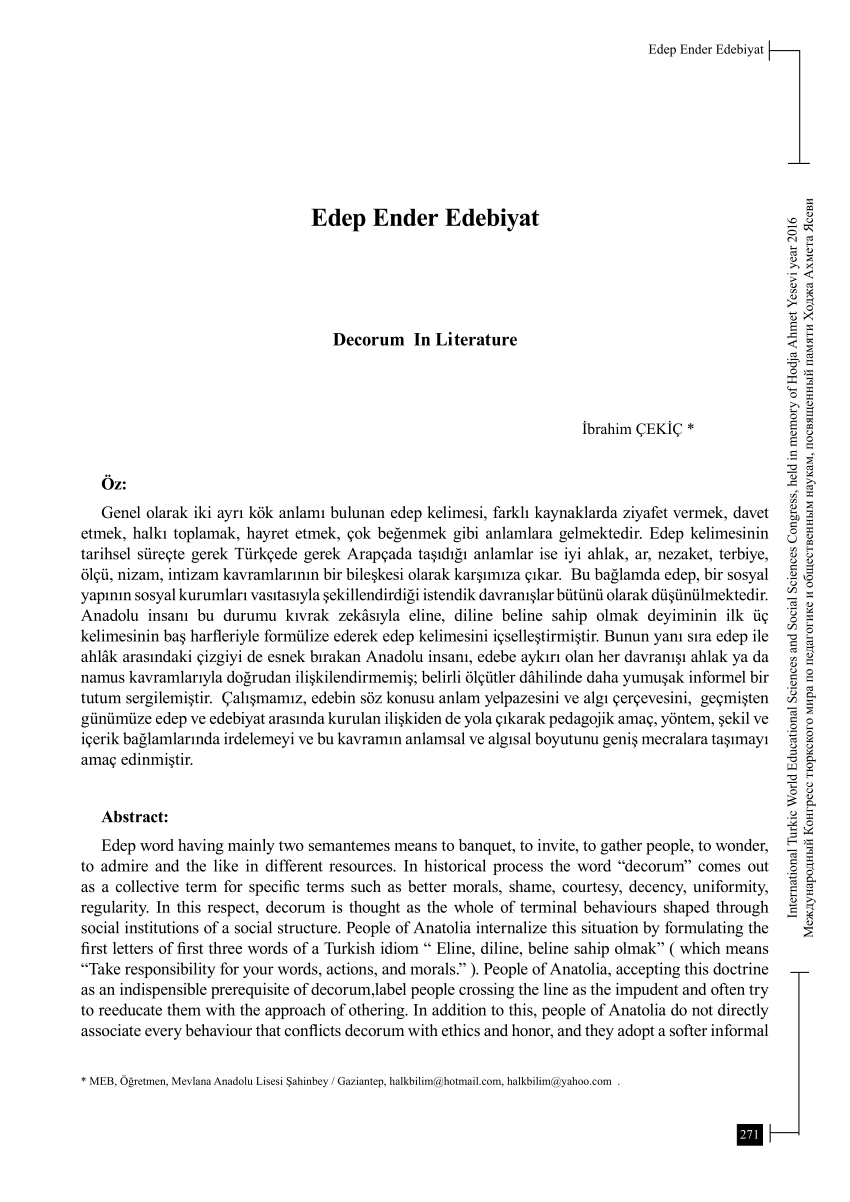 Pdf Edep Ve Edebiyat Arasindaki Iliski Uzerine Bir Inceleme