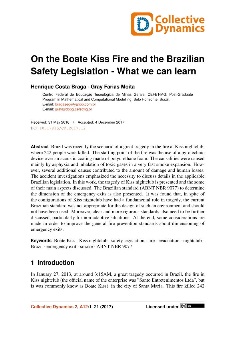 PDF) On the Boate Kiss Fire and the Brazilian Safety Legislation