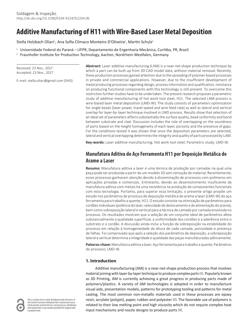 (PDF) Additive Manufacturing of H11 with Wire-Based Laser Metal Deposition