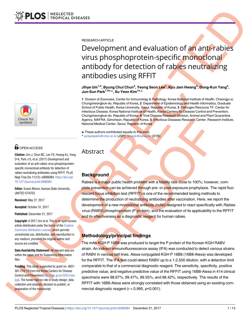 (PDF) Development and evaluation of an anti-rabies virus phosphoprotein