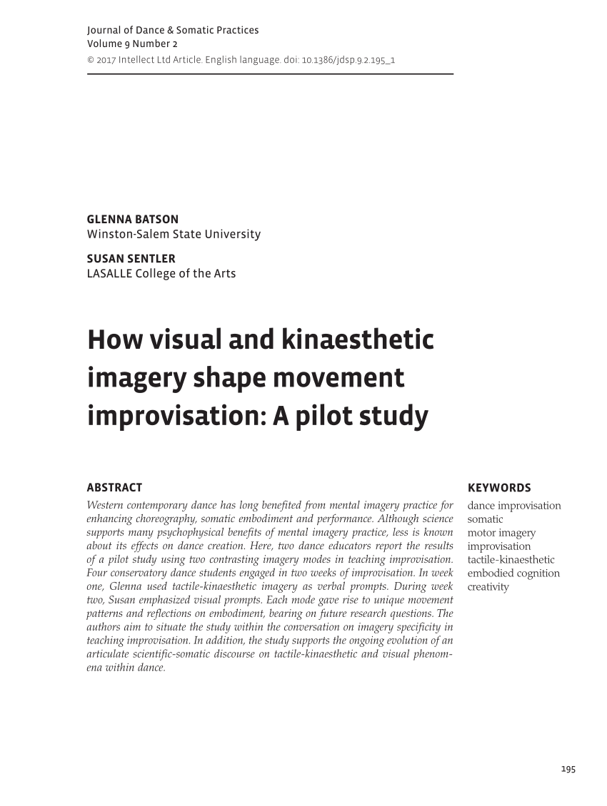 Pdf How Visual And Kinaesthetic Imagery Shape Movement Improvisation A Pilot Study