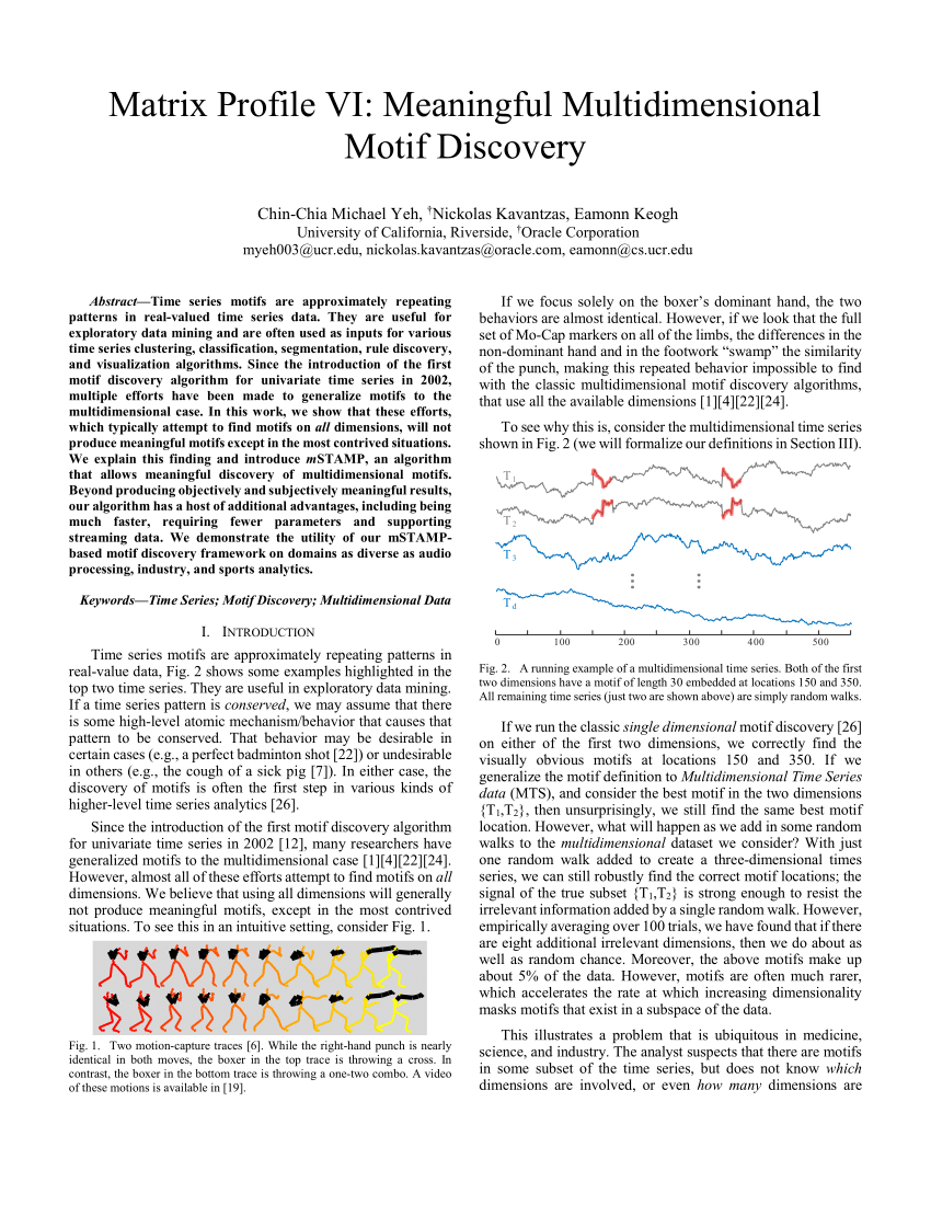 Pdf Matrix Profile Vi Meaningful Multidimensional Motif Discovery