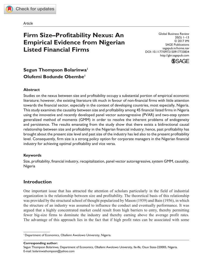 PDF) Empirical analysis of structure-conduct-performance paradigm on  Nigerian banking industry