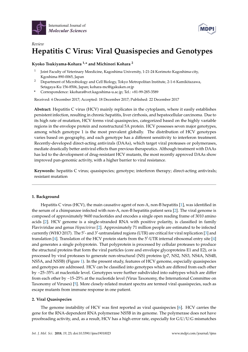 Pdf Hepatitis C Virus Viral Quasispecies And Genotypes