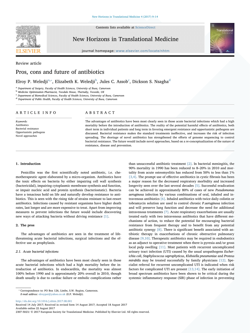 (PDF) Pros, Cons and future of antibiotics