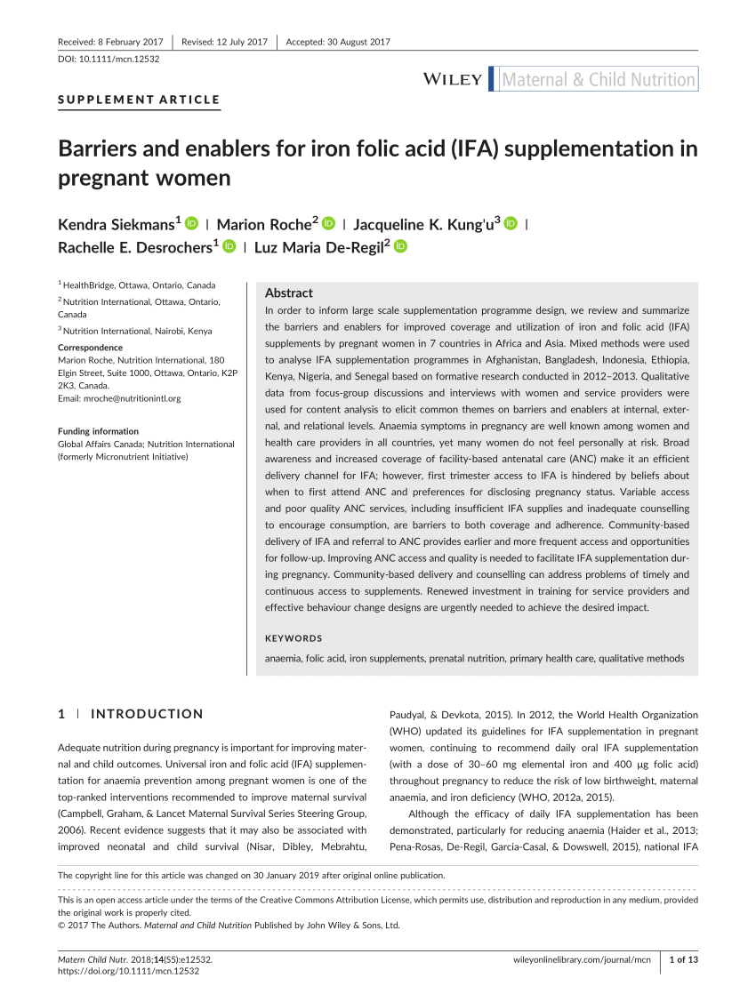 Pdf Barriers And Enablers For Iron Folic Acid Ifa Supplementation In Pregnant Women