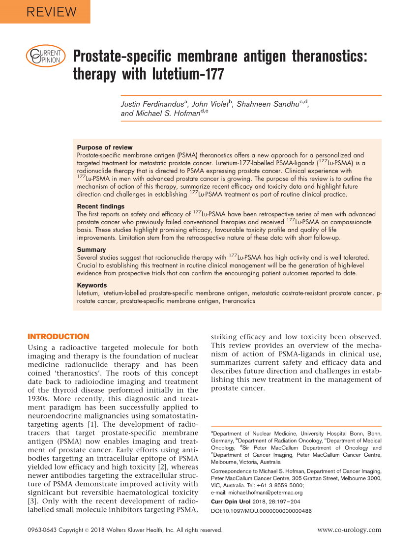 Pdf Prostate Specific Membrane Antigen Theranostics Therapy With Lutetium 177 4342