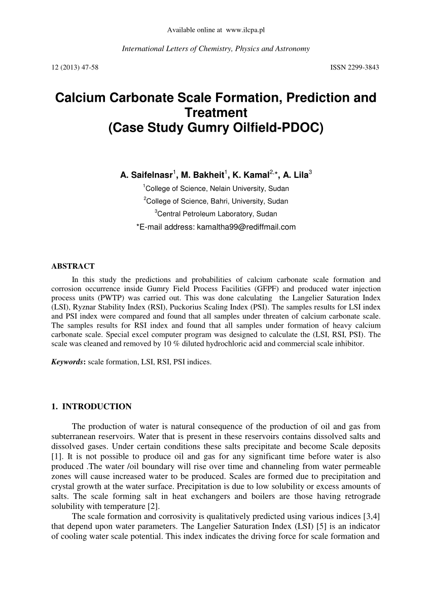 Pdf Calcium Carbonate Scale Formation Prediction And Treatment Case Study Gumry Oilfield Pdoc