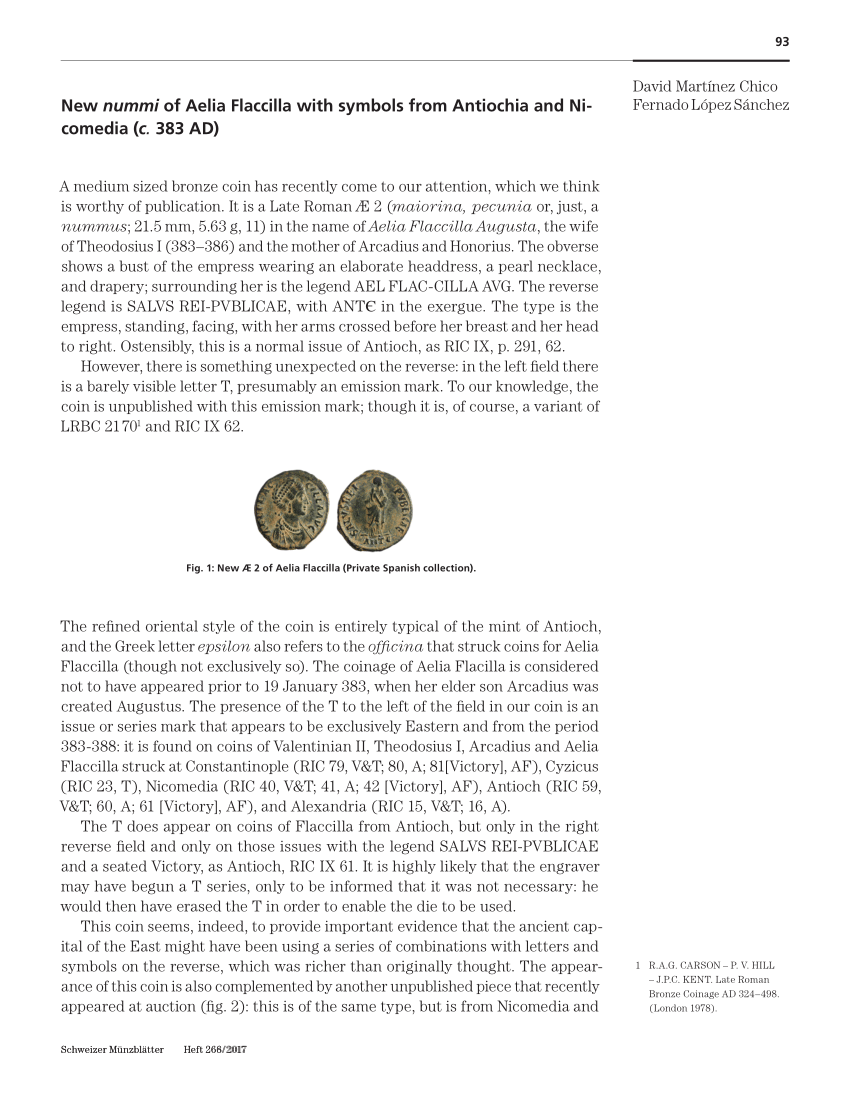 Pdf New Nummi Of Aelia Flaccilla With Symbols From Antiochia And Nicomedia C 3 Ad