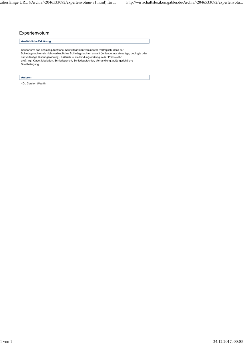 Pdf Expertenvotum In Gabler Wirtschaftslexikon Online 2016 1270