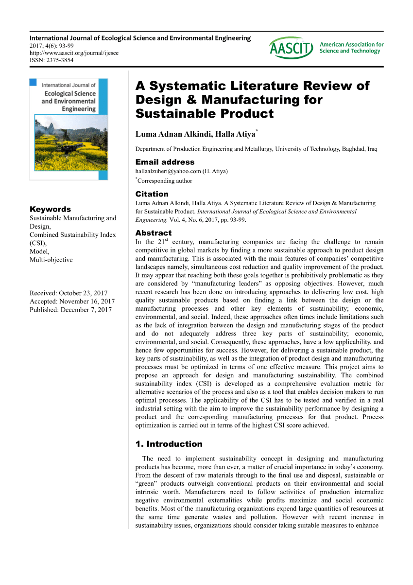 a systematic literature review to map literature focus of sustainable manufacturing