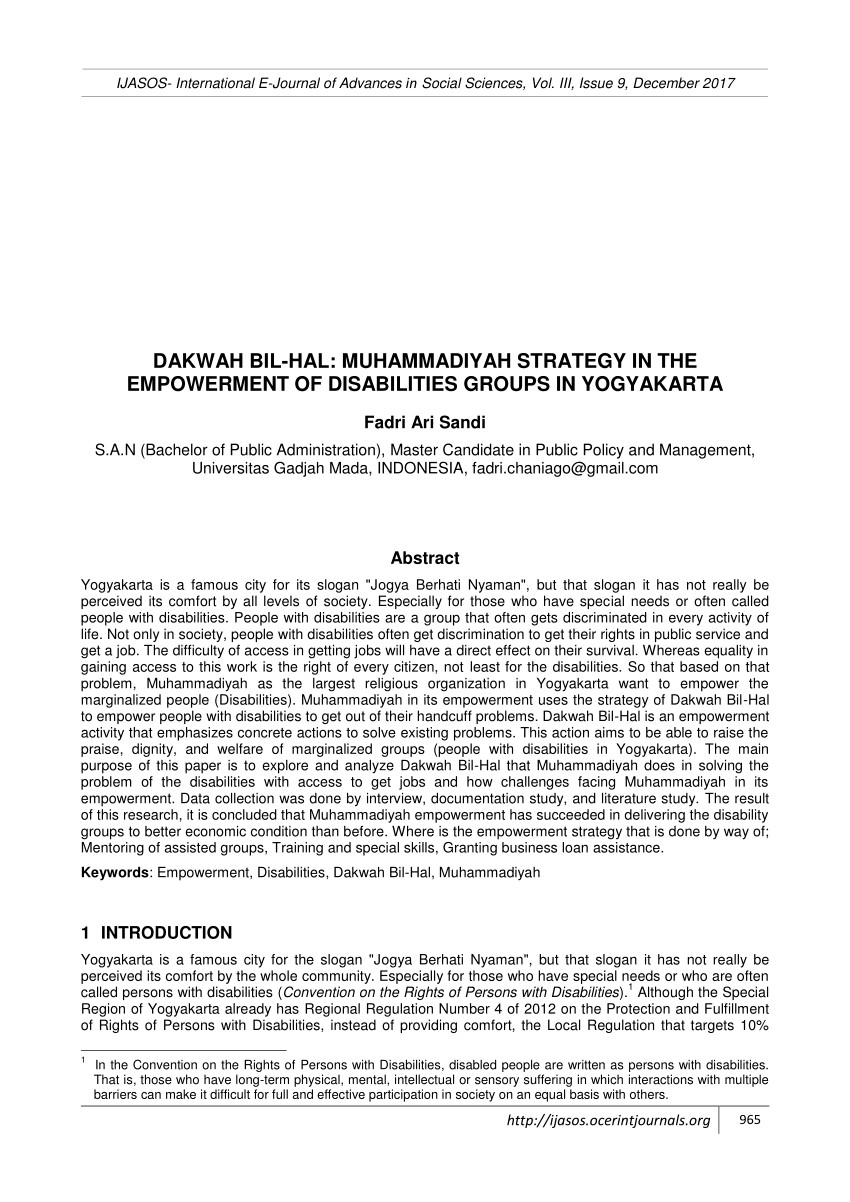 Pdf Dakwah Bil Hal Muhammadiyah Strategy In The Empowerment Of Disabilities Groups In Yogyakarta