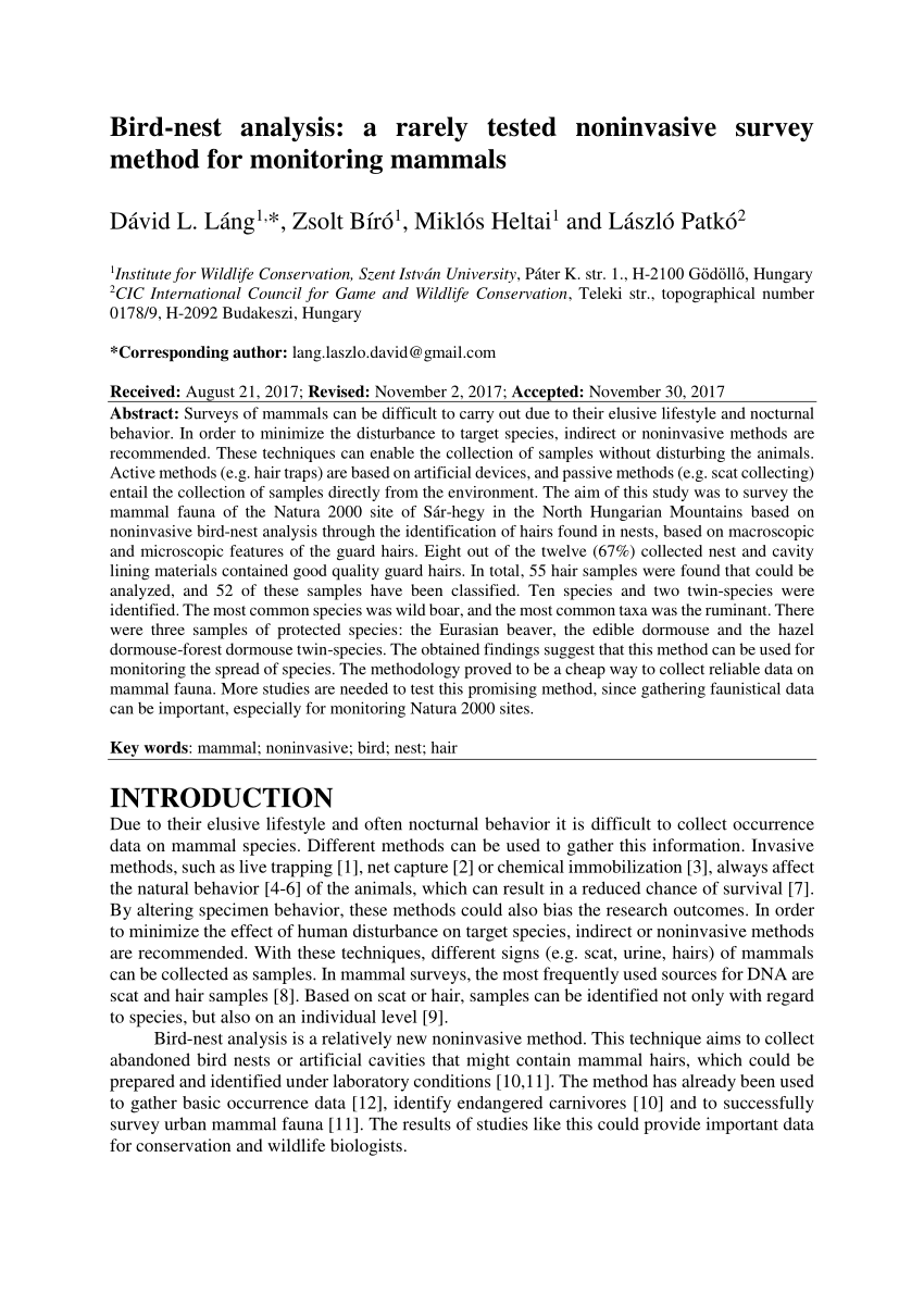 PDF) Bird-nest analysis: A rarely tested noninvasive survey method