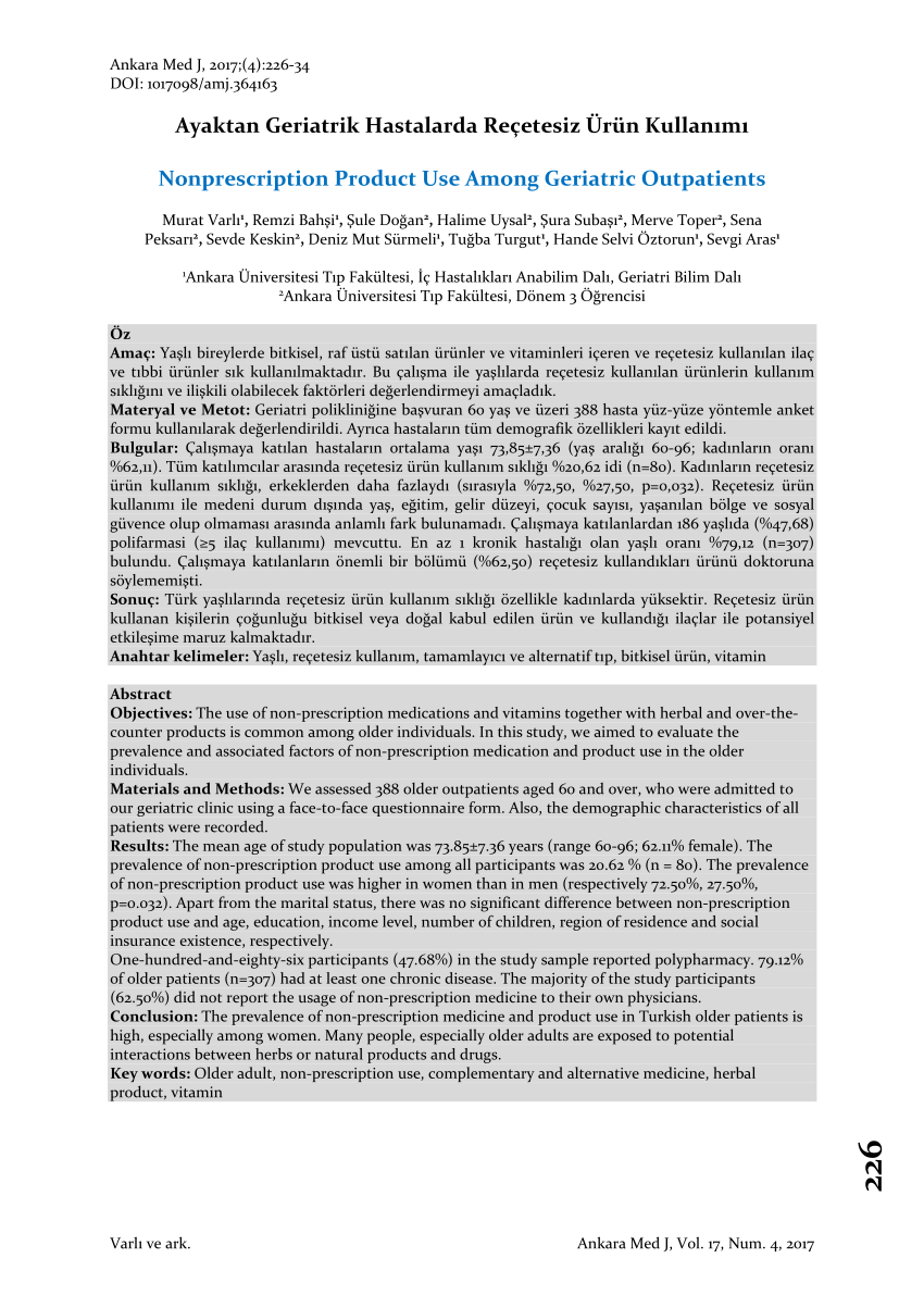 PDF Nonprescription Product Use Among Geriatric Outpatients 