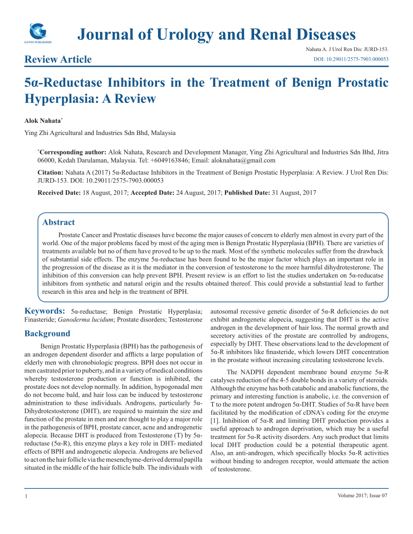 Pdf 5α Reductase Inhibitors In The Treatment Of Benign Prostatic Hyperplasia A Review
