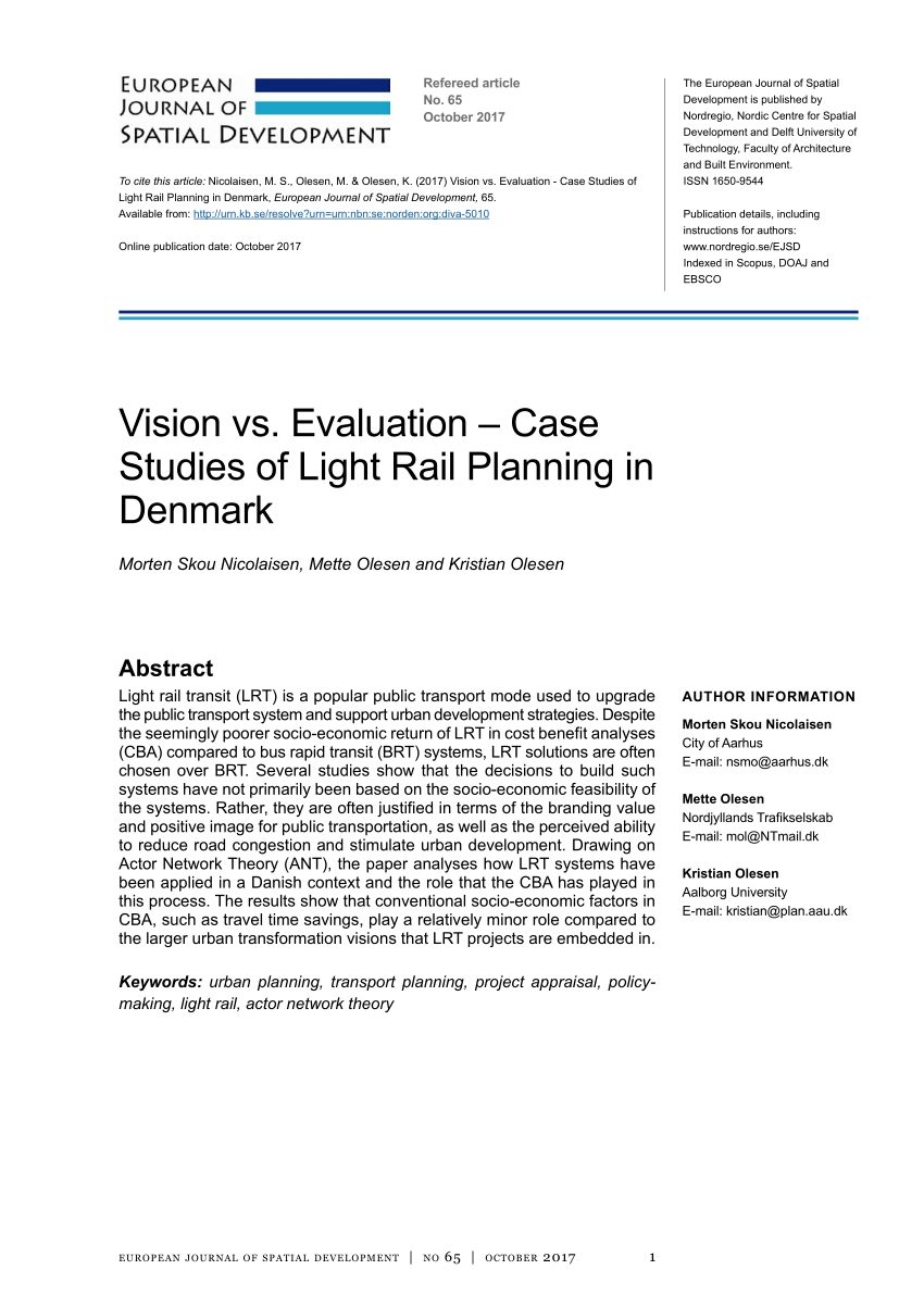 tåbelig Skulptur linned PDF) Vision vs. Evaluation – Case Studies of Light Rail Planning in Denmark