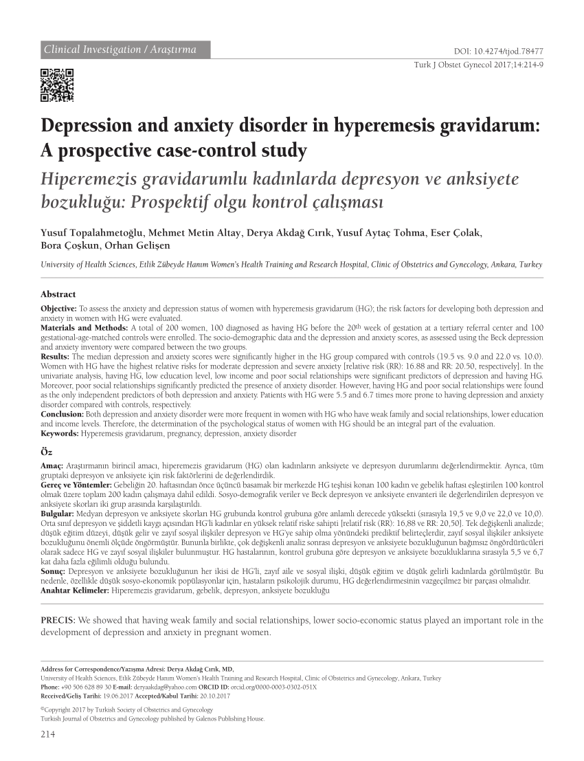 PDF Depression and anxiety disorder in hyperemesis gravidarum A  