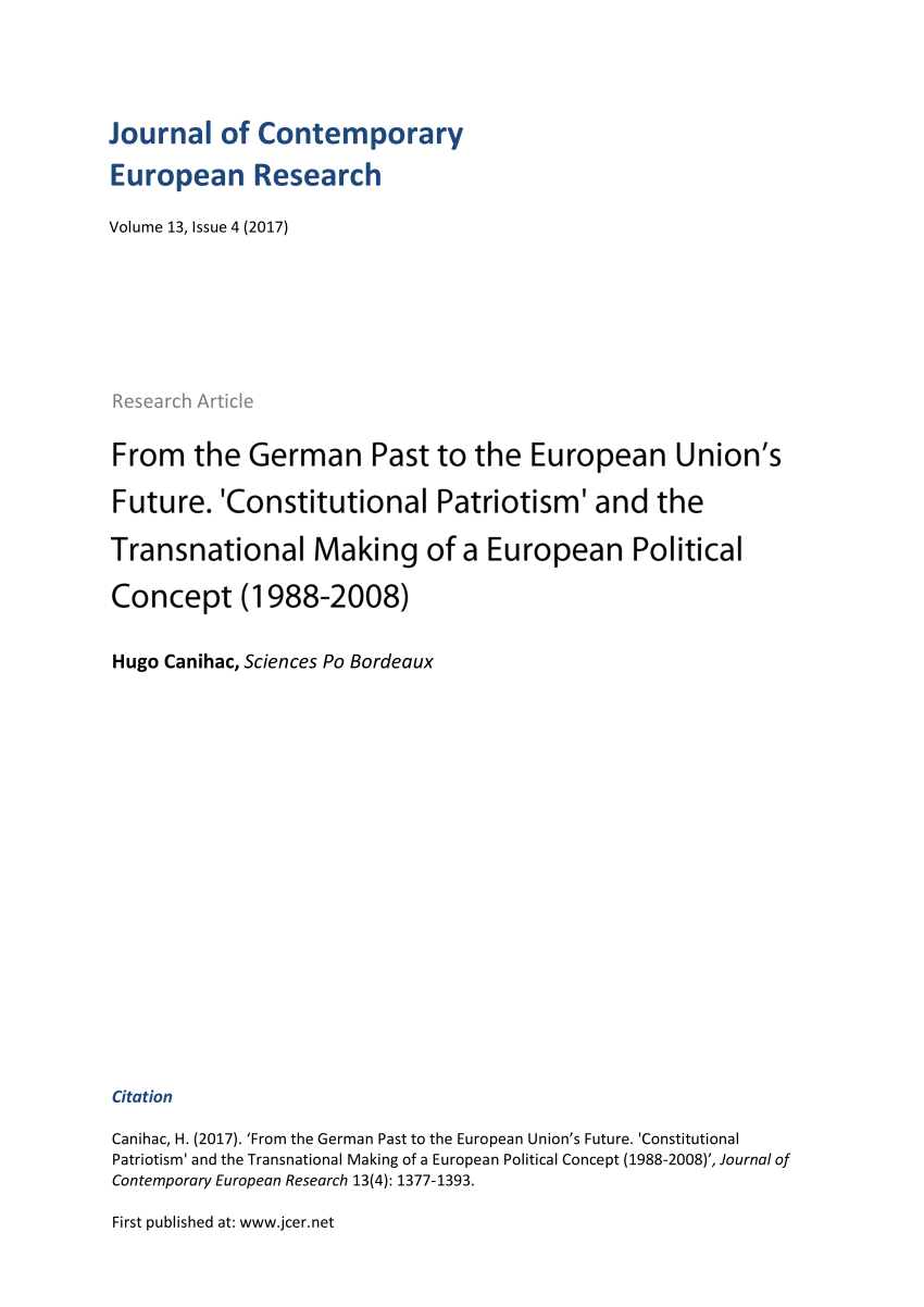 Pdf From The German Past To The European Union S Future Constitutional Patriotism And The Transnational Making Of A European Political Concept 19 08