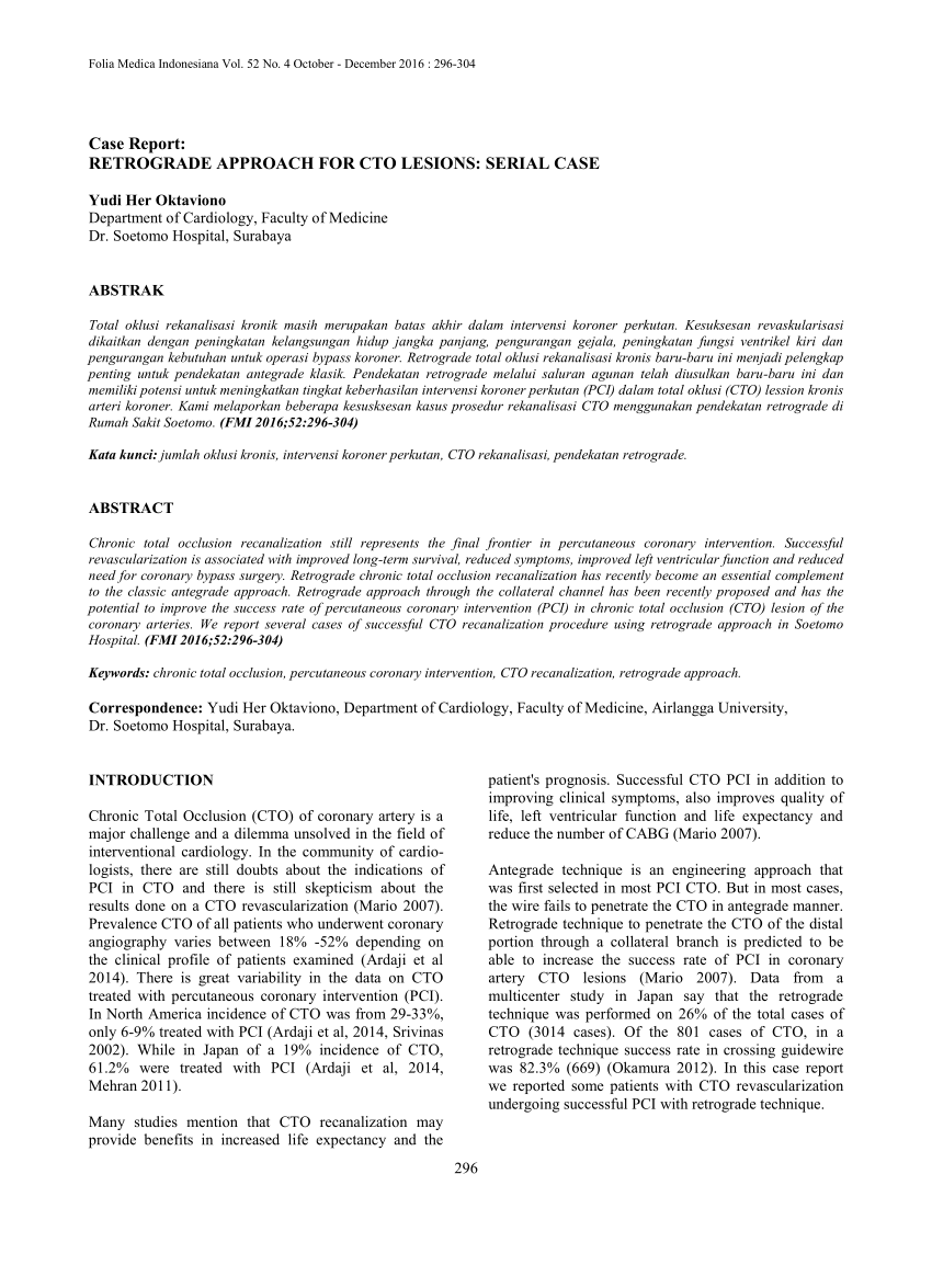 Pdf Case Report Retrograde Approach For Cto Lesions Serial Case