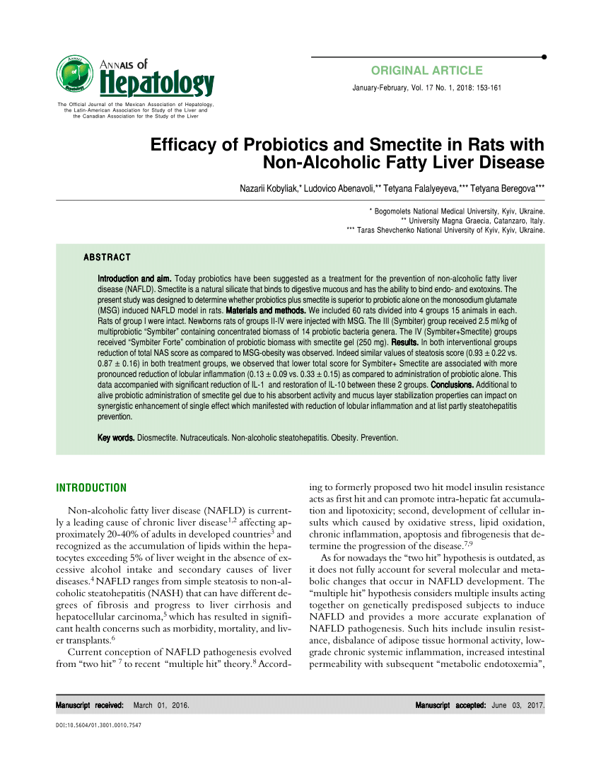 Efficacy of Probiotics and Smectite in Rats with Non-Alcoholic Fatty Liver Disease (PDF Download Available)
