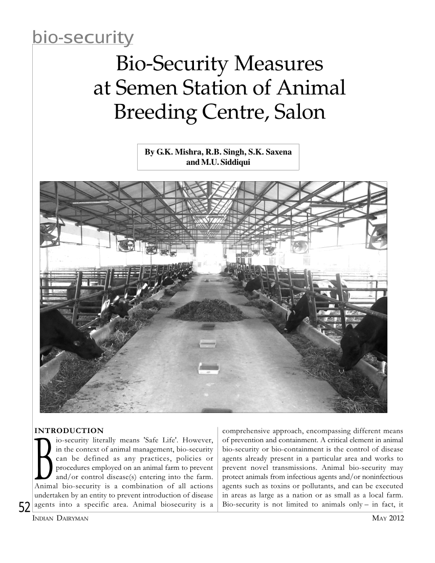 PDF) Bio-security measures at semen station of animal breeding centre, Salon
