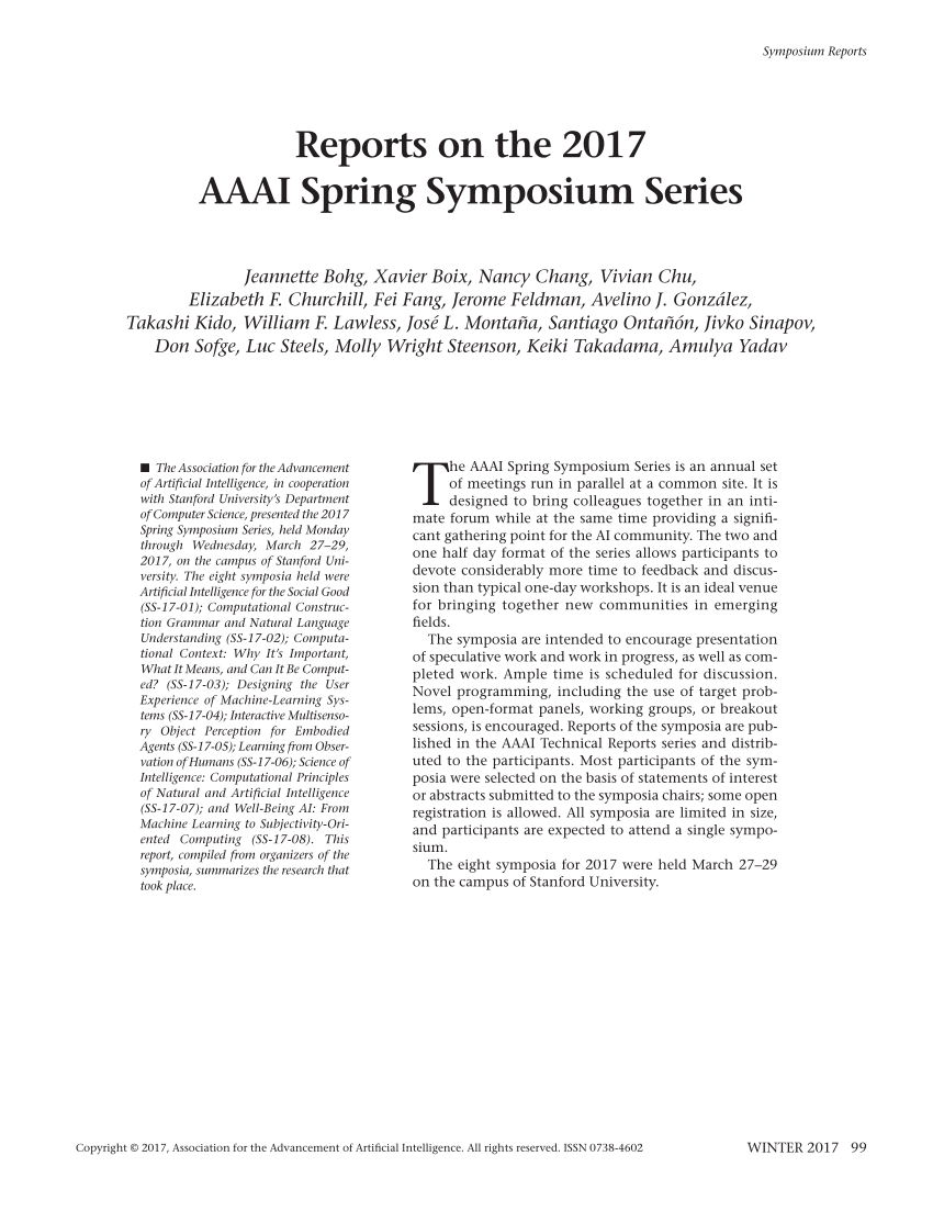 (PDF) Reports on the 2017 AAAI Spring Symposium Series