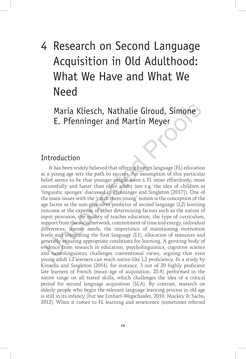 PDF) Research on Second Language Acquisition in Old Adulthood