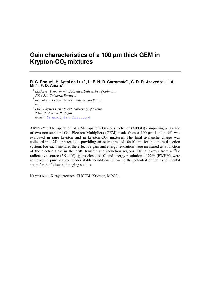 Pdf Gain Characteristics Of A 100 Mm Thick Gem In Krypton Co 2 Mixtures