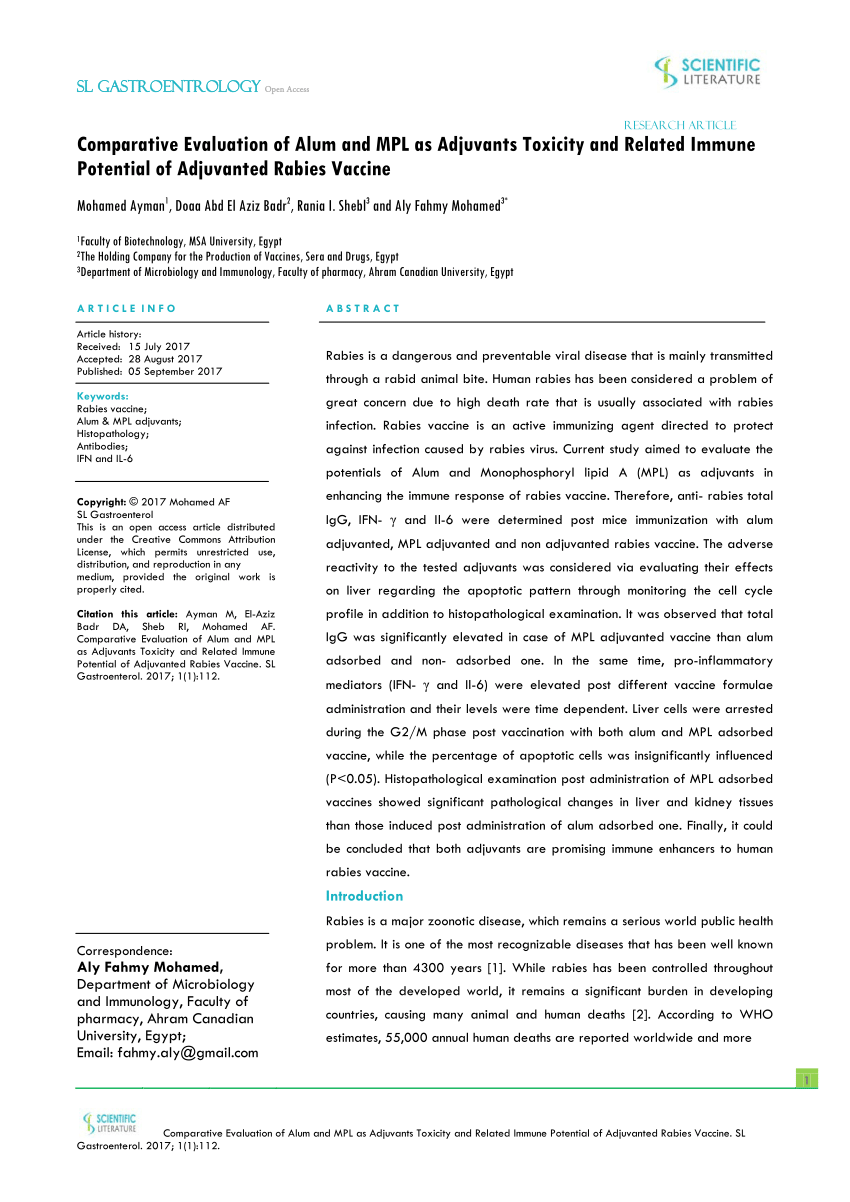 (PDF) Comparative Evaluation of Alum and MPL as Adjuvants Toxicity and Related Immune Potential