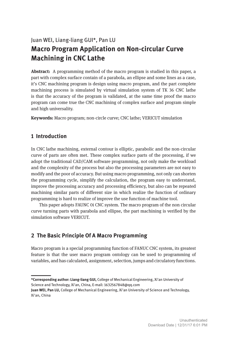 Pdf Macro Program Application On Non Circular Curve Machining In Cnc Lathe Selected Papers From Csma2016