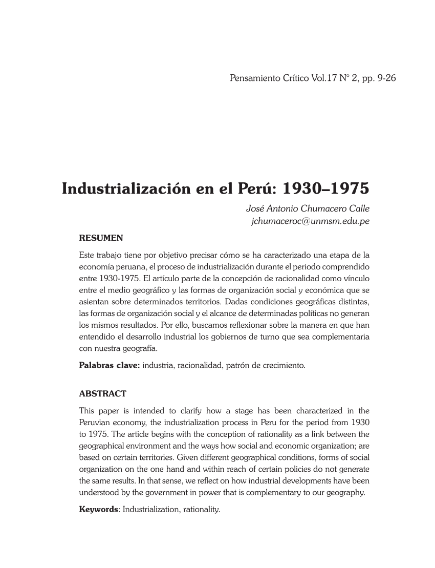 PDF) Industrialización en el Perú: 1930–1975